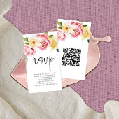 Carte D'accompagnement Flore rose jaune Script QR Code Mariage RSVP