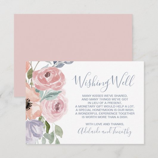 Carte D'accompagnement Flore Rose poussiéreuse Mariage Wishing well (Devant / Derrière)