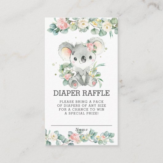 Carte D'accompagnement Flore vert Koala Baby shower Déchets Raffle (Devant)
