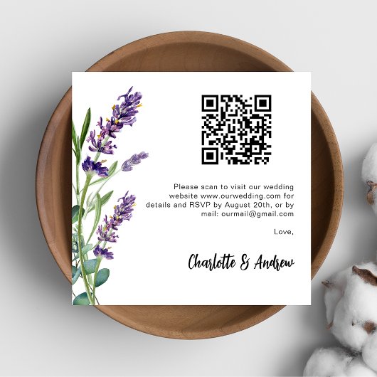 Carte D'accompagnement Flores de lavande code QR mariage RSVP