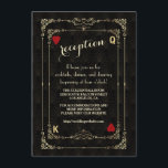 Carte D'accompagnement Floury Gold Art Deco Casino Détails sur le Mariage<br><div class="desc">Design élégant Casino Royale et Great Gatsby carte à thème design. Il présente un style art déco noir or vintage, un cadre florissant en or style roaring des années 1920, coeurs rouges, Q et K sur deux coins (simulant des cartes à jouer), sur arrière - plan motif Art déco noir...</div>