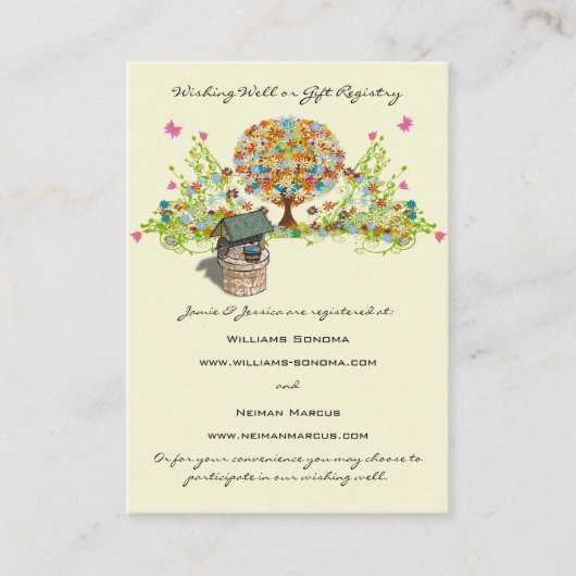 Carte D'accompagnement Flower Tree Wishing Well, site Web & Registre de c (Devant)