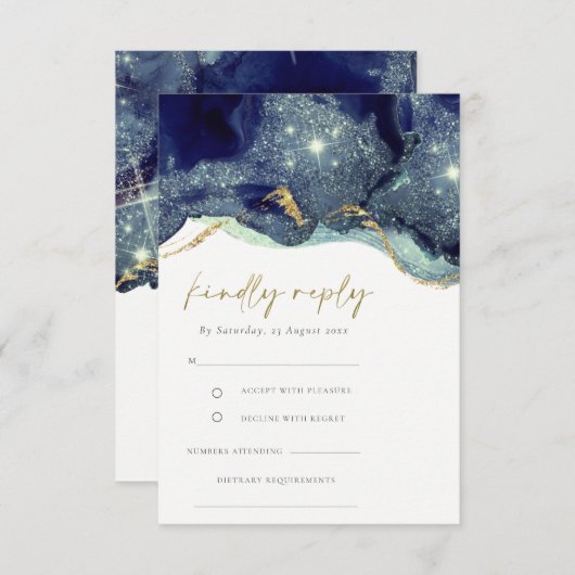 Carte D'accompagnement Fluid Abstrait Marine Parties scintillant mariage  (Devant / Derrière)