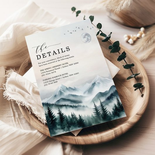 Carte D'accompagnement Foggy Moon Mountains Forest Détails sur le Mariage