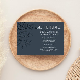 Carte D'accompagnement Foliage délicat   Bleu acier   Détails du mariage