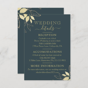 Carte D'accompagnement Foliage Turquoise foncé & Or Mariage botanique mod