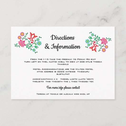 Carte D'accompagnement Folk Art Floral Mexicain Fiesta info Mariage (Devant)