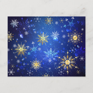 Carte D'accompagnement Fond bleu de Noël avec flocons d'or