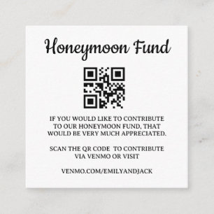 Carte D'accompagnement Fonds de lune de miel Venmo Code QR Mariage