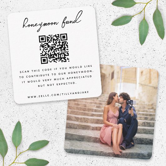 Carte D'accompagnement Fonds Lune de Miel Code QR Mariage Photo Minimal B