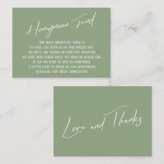 Carte D'accompagnement Fonds Lune de miel Écriture moderne Sage Vert (Devant / Derrière)