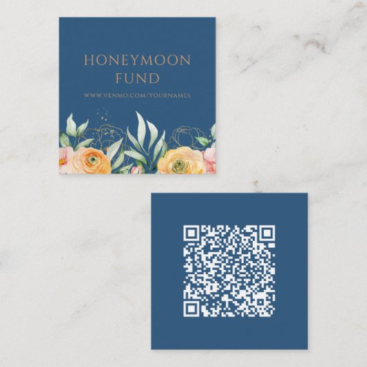 Carte D'accompagnement Fonds Lune de Miel QR Code Elégant Mariage Floral (Devant / Derrière)