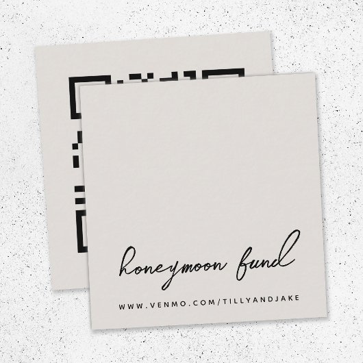 Carte D'accompagnement Fonds pour lune de miel | Code QR du registre Mari