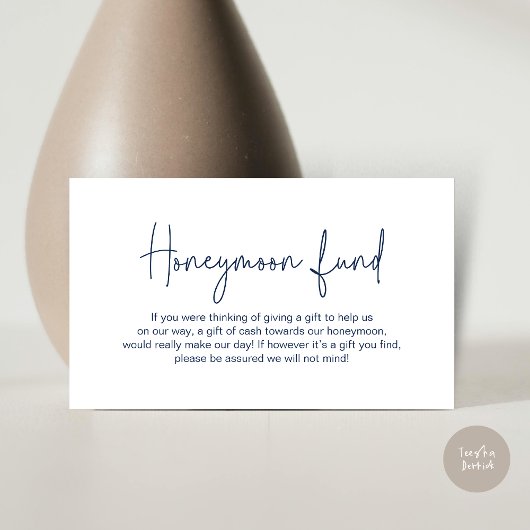 Carte D'accompagnement Fonds pour lune de miel mariage, Script manuscrit