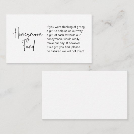 Carte D'accompagnement Fonds pour lune de miel mariage, Script manuscrit  (Devant / Derrière)