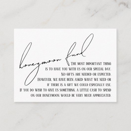Carte D'accompagnement Fonds pour lune de miel Moderne écriture mince bla (Devant)