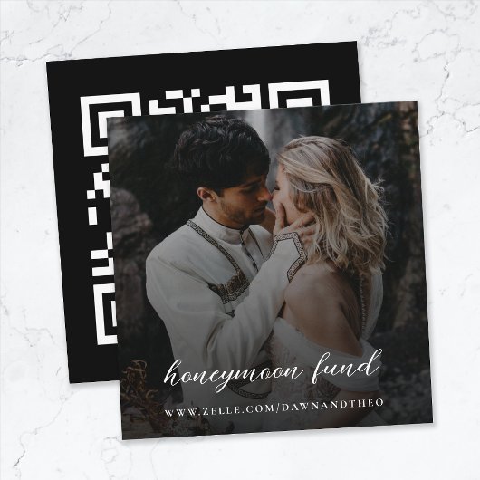 Carte D'accompagnement Fonds pour lune de miel | QR Code Elegant Mariage 