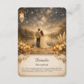 Carte D'accompagnement forest Blue Gold Starry Night Lake wedding (Devant)