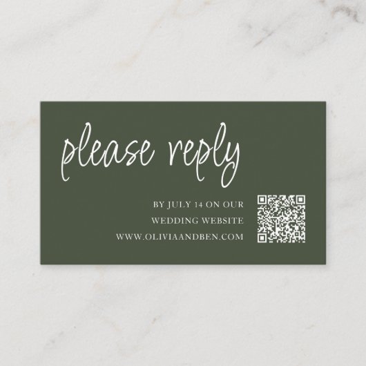 Carte D'accompagnement Forest Green | Code QR RSVP de mariage (Devant)