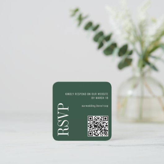 Carte D'accompagnement Forest Green Modern Custom QR Code Mariage RSVP (Debout devant)