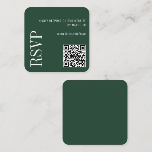 Carte D'accompagnement Forest Green Modern Custom QR Code Mariage RSVP (Devant / Derrière)