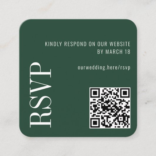 Carte D'accompagnement Forest Green Modern Custom QR Code Mariage RSVP (Devant)