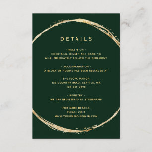 Carte D'accompagnement Forest Green Rustic Gold Circle Détails du Mariage