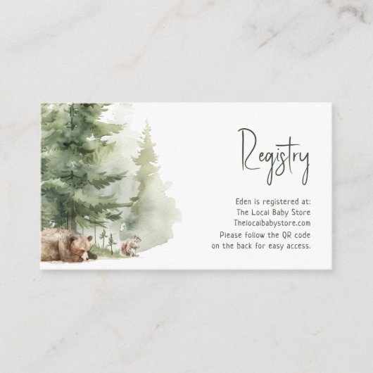 Carte D'accompagnement Forest Woodland Animals Baby Registry Code QR (Devant)