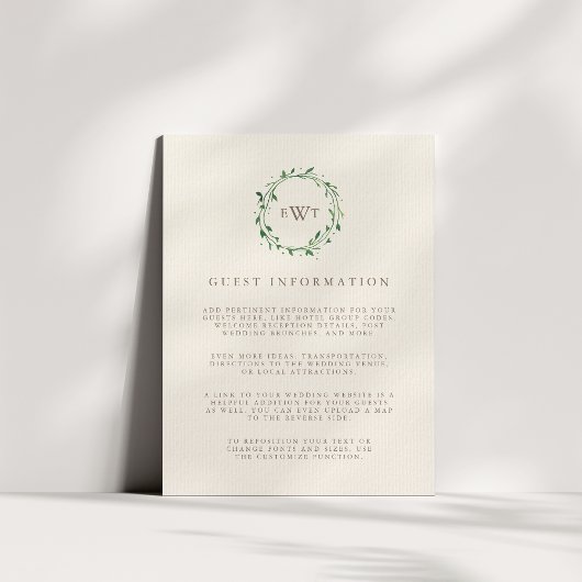 Carte D'accompagnement Forêt | Couronne de mariage avec monogramme pour i