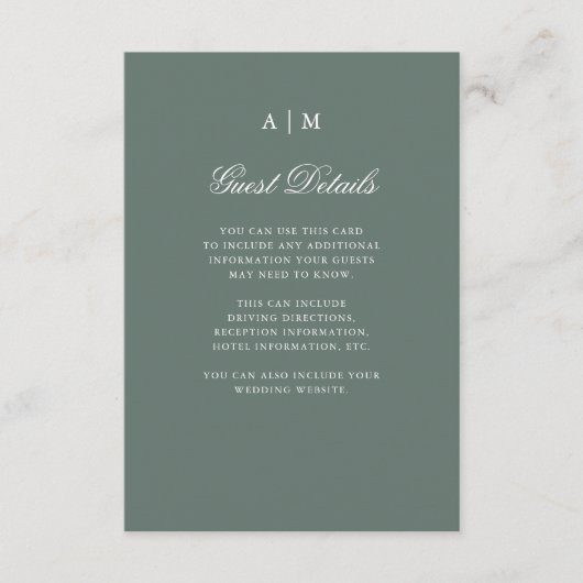 Carte D'accompagnement Forêt d'hiver | Pine Green Mariage Détails sur l'i (Devant)