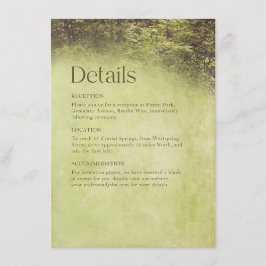 Carte D'accompagnement Forêt enchantée Arbres rustiques Mariage des bois (Devant)