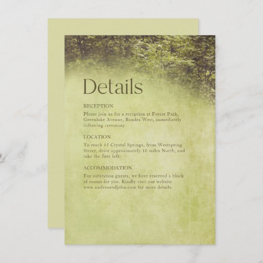 Carte D'accompagnement Forêt enchantée Arbres rustiques Mariage des bois (Devant / Derrière)