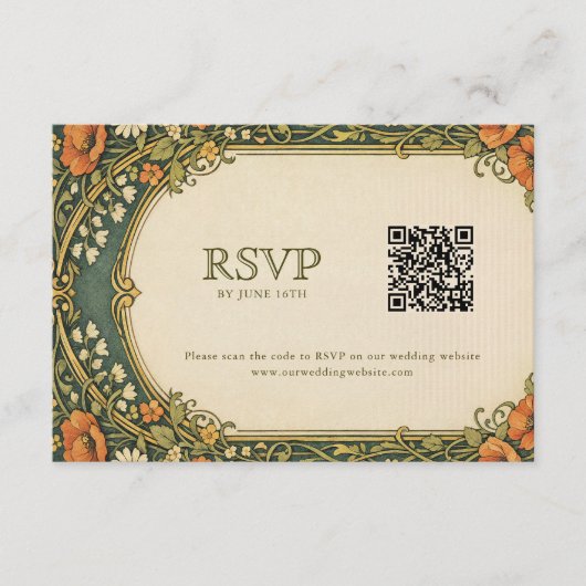 Carte D'accompagnement Forêt Enchantée Art Nouveau RSVP avec QR Code (Devant)