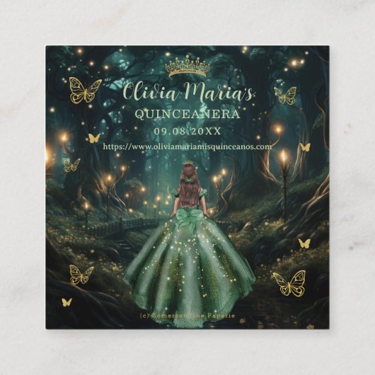 Carte D'accompagnement Forêt enchantée vert émeraude Quinceañera QR RSVP (Dos)