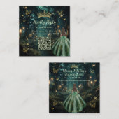 Carte D'accompagnement Forêt enchantée vert émeraude Quinceañera QR RSVP (Devant / Derrière)
