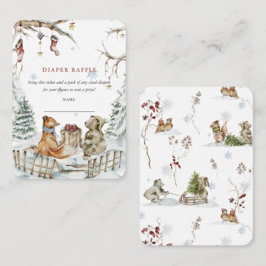 Carte D'accompagnement Forêt forestière d'hiver | Baby shower Déchets (Devant / Derrière)