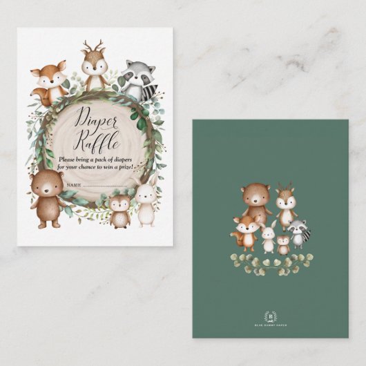 Carte D'accompagnement Forêt mignonne Bois Animaux Végétation Feuillards  (Devant / Derrière)