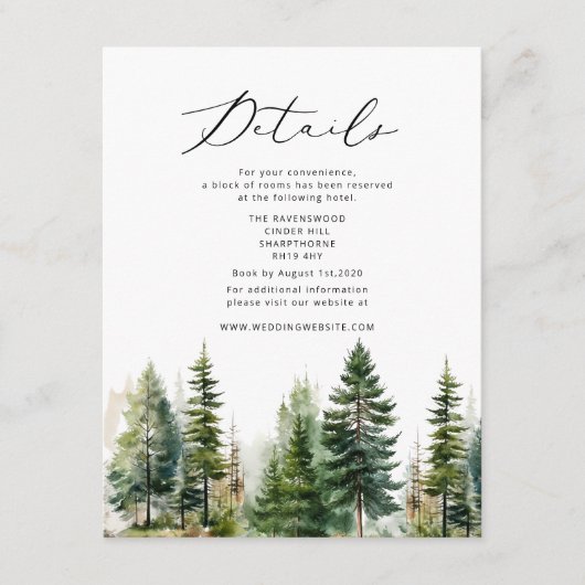 Carte D'accompagnement Forêt pin'arbre élégant mariage hiver (Devant)