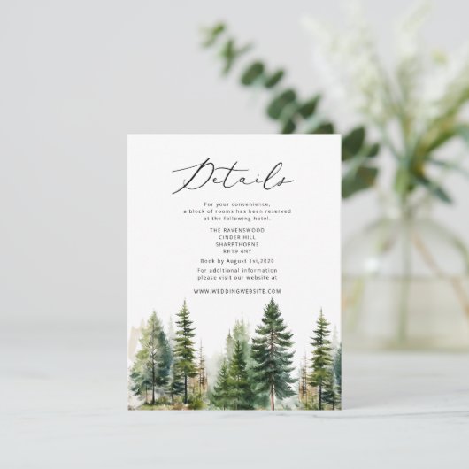 Carte D'accompagnement Forêt pin'arbre élégant mariage hiver (Debout devant)