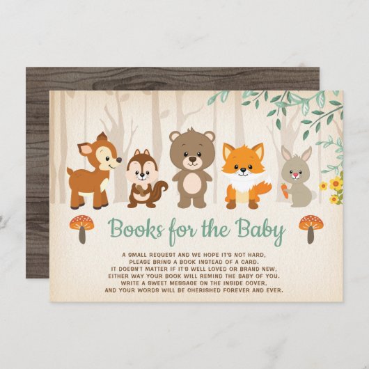 Carte D'accompagnement Forêt rustique Bébé Animaux Apportez un livre (Devant / Derrière)