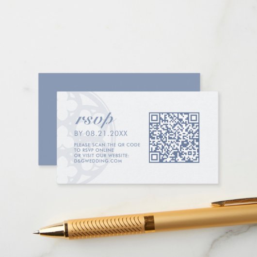Carte D'accompagnement Forever Blue Elegant Classique Château Code QR RSV (Devant/Arrière en situation)