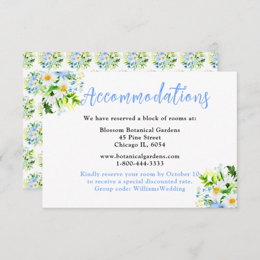 Carte D'accompagnement Forget-Me-Nots and Daisies Wedding Accommodations (Devant / Derrière)