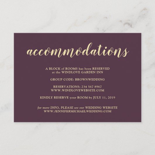Carte D'accompagnement Formal Midnight Fig & Champagne Accommodations (Devant)
