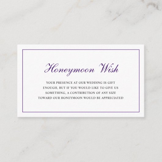 Carte D'accompagnement Formel Royal violet Mariage désir lune de miel (Devant)