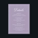 Carte D'accompagnement Formel traditionnel élégant Dusty violet Mariage<br><div class="desc">Carte d'enceinte mariage de style traditionnel violet / lavande avec un design simple avec "Détails" dans une calligraphie élégante à l'intérieur d'une mince bordure. Le modèle vous permet de partager des informations importantes sur votre journée spéciale. Ce design classique est parfait pour un mariage formel.</div>