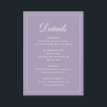 Carte D'accompagnement Formel traditionnel élégant Dusty violet Mariage<br><div class="desc">Carte d'enceinte mariage de style traditionnel violet / lavande avec un design simple avec "Détails" dans une calligraphie élégante à l'intérieur d'une mince bordure. Le modèle vous permet de partager des informations importantes sur votre journée spéciale. Ce design classique est parfait pour un mariage formel.</div>