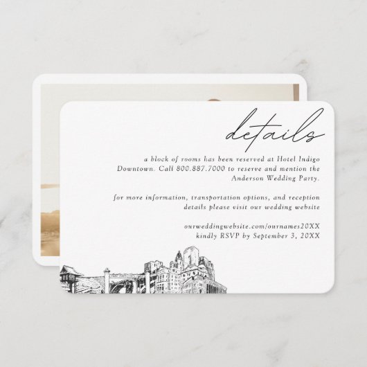 Carte D'accompagnement Fort Worth Mariage Hotel Détails du bloc de chambr (Devant / Derrière)