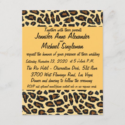 Carte D'accompagnement Fourrure de léopard  Mariage contemporain (Devant)