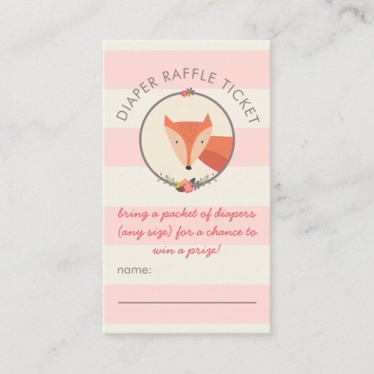 Carte D'accompagnement Fox Girl Baby shower Jeux Diaper Raffle Ticket (Devant)