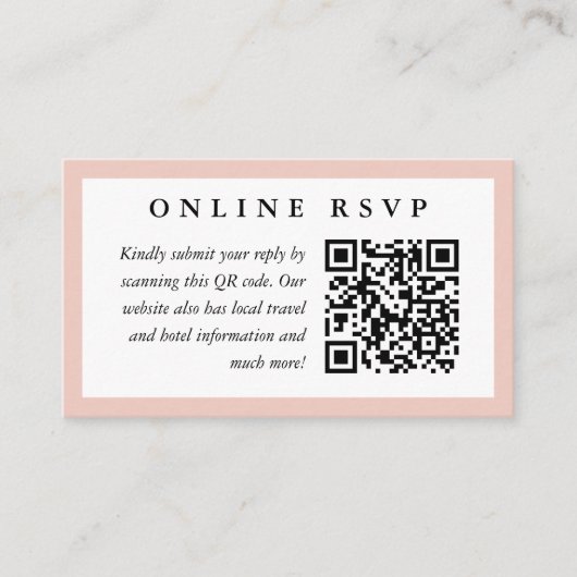 Carte D'accompagnement Frame Blush en ligne Mariage RSVP avec code QR (Devant)
